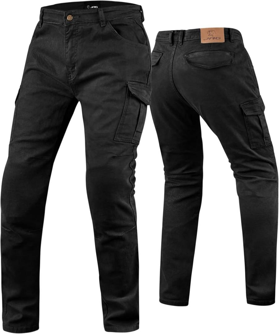 J.A.G. Motorcycle Riding Pants with Aramid Lining & CE Level 2 Armor Twill Cargo Motorcycle Protective Touring Pants (Black, XXL)