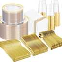 700 Pieces Gold Dinnerware Set - 100 Guests Clear Disposable Dinnerware Set for Party, Wedding, Include: 200 Clear Plates with Gold Trim, 100 Cups, 100 Napkins, 100 Plastic Silverware Sets