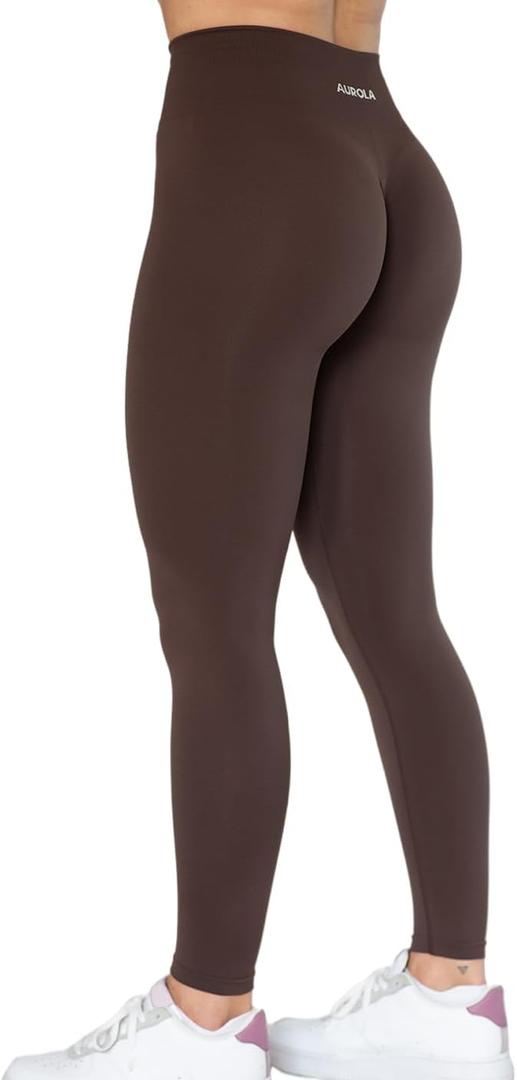 AUROLA Dream Collection Workout Leggings for Women High Waist Seamless Scrunch Athletic Running Gym Fitness Active Pants (Small, Java Coffee)