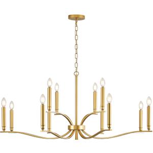 12 Light Gold Living Room Chandelier High Ceiling Foyer Candle Chandelier Large Modern Brass 44in Metal Chandeliers Hanging Light for Master Bedroom Dining Room Light Fixture Over Table