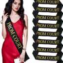 Lyrow 8 Pcs Graduation Prom Sashes, Grad Satin Sashes with Gold Print, School Dance Graduation Party Accessories for Prom King and Queen(Black,Court)