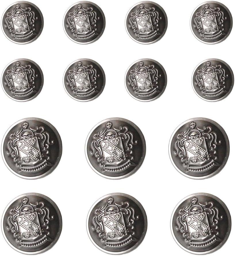 14 PCS Antique Silver Blazer Buttons Set 20mm (4/5 inch) 15mm (3/5 inch) for Blazers, Suits, Sport Coat, Uniform, Jackets (MB20320)