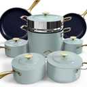 Nuwave Lux LE 13-Pc Cookware Set with Elegant Gold Handle, Diamond Infused Ceramic Non-Stick, PFAS Free, Premium Metal Lids, Ergonomic Stay-Cool Handles, Induction Ready & Compatible w/All Cooktops, Multiple