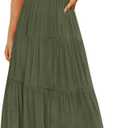 ZESICA Women's 2026 Summer Casual Flutter Short Sleeve Crew Neck Smocked Elastic Waist Tiered Midi Dress (Green, XXL)