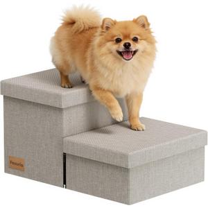 2-Step Wide Dog Stairs with Storage 11" H, Non-Slip Sturdy Pet Steps for Couch Chair, Dog Steps for Small/Medium Old Dogs, Cats, Rabbits Up to 150lbs, Foldable Cat Puppy Stairs for Car, Grey