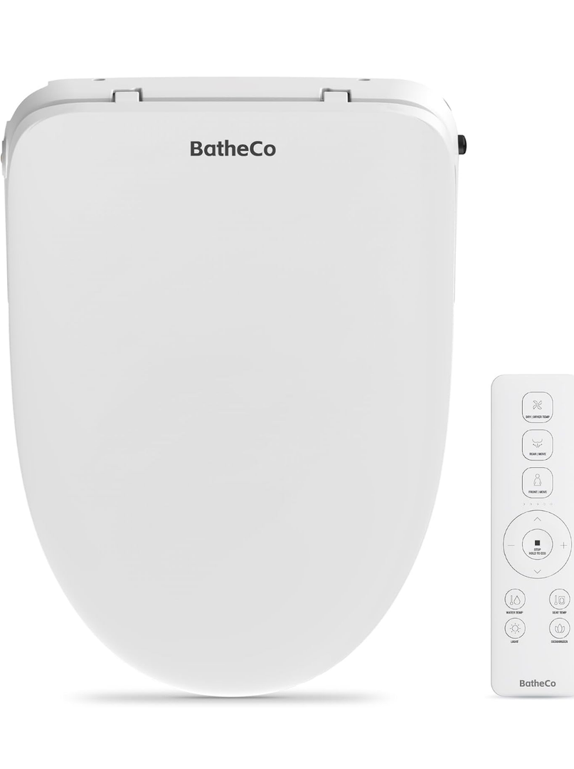 BatheCo Bidet Toilet Seat, Electric Heated Elongated Toilet Seat With 6Level Warm Seat & Dryer, SelfCleaning Nozzle and Odor Control