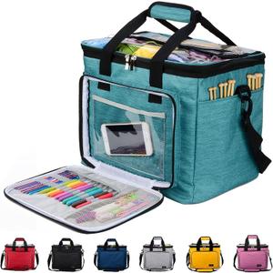Hoshin Knitting Bag for Yarn Storage, High Capacity Yarn Totes Organizer with Inner Divider Portable for Carrying Project, Knitting Needles(up to 14), Crochet Hooks, Skeins of Yarn (Green)