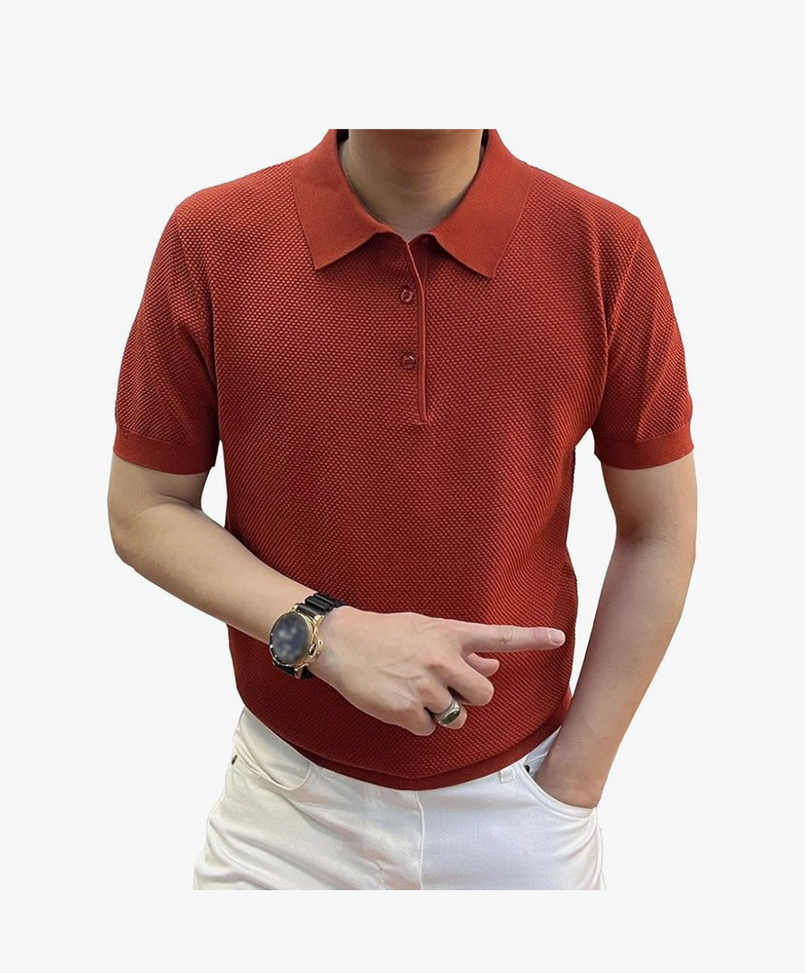 Men Solid Ice Silk Casual Knitted T Shirts Simple Lapel Daily Pullover Tops Summer Trendy Quarter Button Polo Shirt Size 2 XL