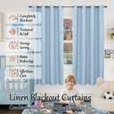 Baby Blue Linen Blackout Curtains for Nursery 63 Inch Length 2 Panels Set, Thermal Insulated Boho Total Black Out Noise Reducing Bonzer Grommets Window Curtains for Kids Bedroom, Each 60 Inch Wide