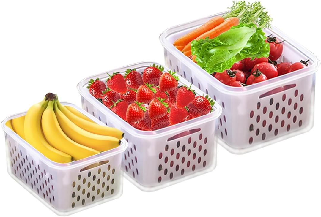 Large Fruit Storage Containers for Fridge3 Pack Refrigerator Organizers and Storage4 in 1 Produce Containers for FridgeAir Tight Vegetable Storage Berry Containers Keep Fresh Longer