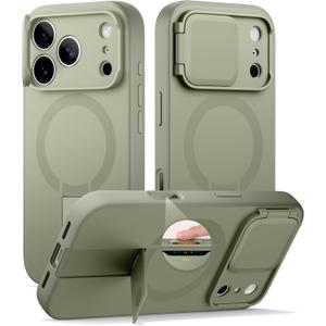 SURITCH for iPhone 17 Pro Case with Camera Control Cover, Camera Cover and Adjustable Kickstand, Compatible with MagSafe, Shockproof Bumper Protective Cases 6.3 Inch, Green