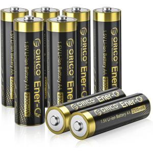 ORICO Ener-G Rechargeable AA Lithium Batteries, Long-Lasting Battery Life, 1.5V, 1500 + Charge Cycles, Quick 2.5 Hour Charging for Remote Control, Electronic Toys, Wireless Mouse - 8 Pack