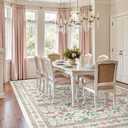 Deerly Floral Washable Rugs 8x10 Large Vintage Living Room Carpet Boho Non-Slip Soft Low Pile Thin Bedroom Floor Mat Indoor for Dining Room Playroom Nursery Farmhouse, Beige/Light Pink/Multi