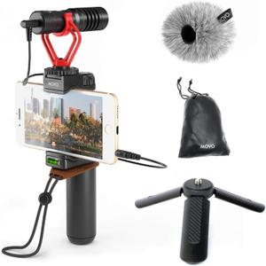 Movo Smartphone Video Rig with Tripod, Shotgun Microphone, Grip Handle, Wrist Strap Compatible with iPhone, Android and Other Smartphones - Perfect for TIK Tok or Vlogging Equipment