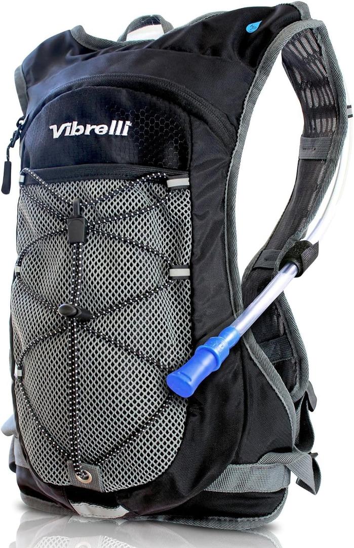 Vibrelli Hydration Backpack & 2L Hydration Bladder - High Flow Bite Valve - Hydration Pack for Cycling, Running, Hiking (Black)