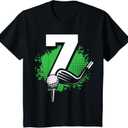 Kids 7th Birthday Boy Golf Player Golf 7 Years Old T-Shirt (Black) XS