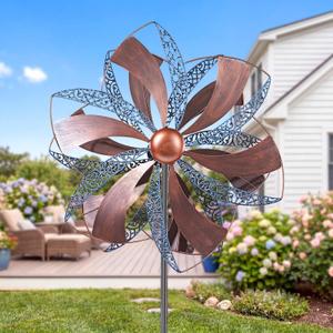 Homdox 84" Wind Spinner Outdoor Metal Kinetic Yard Spinner for Garden, Large 25" Blades Adjustable Height & Silent Rotation,Heavy Duty Windmill with 4-Pronged Stake for Patio Backyard Landscape Decor