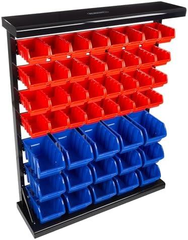 Stalwart 47-Bin Garage Organization Rack (15 Large, 32 Small) - Tabletop or Wall Mount Steel Rack with Removable Stackable Garage Storage Bins, Small Parts Organizer for Hardware or Office Supplies : Tools & Home Improvement