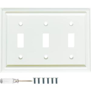 Wall Plates, Duplex Outlet Covers, Toggle Light Switch Plates, Decorator Light Switch Cover, Bamboo Fiber Material Wall Plate, Standard Size Wall Plates of various styles, White (3 Gang Toggle 1 Pack)