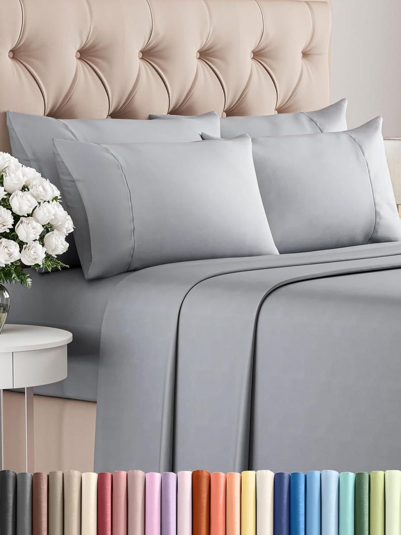 Full Sheets Set 6 Piece - Includes 4 Pillowcases - Bed Sheets Full Size - Soft Hotel Luxury Bedding - Cooling, Comfy, Cozy & Breathable - 1 Flat & 1 Fitted & 4 Pillowcases w/ Deep Pockets - Steel Blue