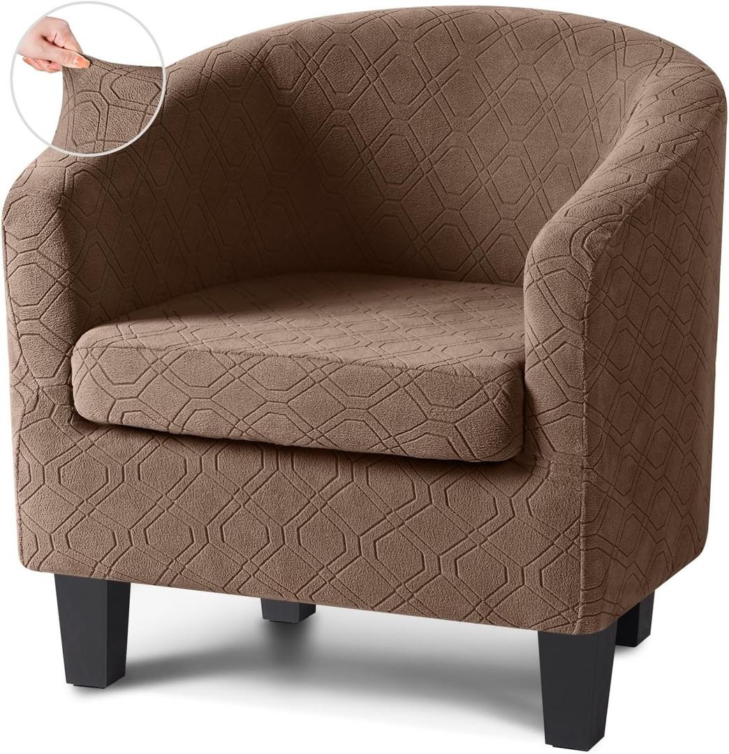VANSOFY Club Chair Slipcover 2 Piece Stretch Barrel Chair Covers Jacquard Tub Chair Slipcovers Soft Armchair Sofa Cover Couch Furniture Protector1 Pack,Light Coffee