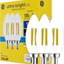 GE Ultra Bright LED Light Bulbs, 100W, Daylight Candle Lights, Clear Decorative B12 Light Bulbs (3 Pack)