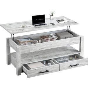 FABATO 47.2" Extra Large Lift Top Coffee Table, Large Coffee Table with Storage Drawers Hidden Compartment, Center Table Lift Tabletop for Living Room, Coffee Desk Rising Tabletop, Gray 