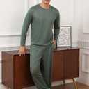 RQP Men's Pajama Set Short&Lonng Sleeve Lightweight Lounge Wear Breathable 2 Piece Set,Stretch Home Outfits for Men (Green, XL)