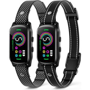 2 Pack Bark Collar, Rechargeable Dog Bark Collar for Large Medium Small Dogs, Smart Training Collar with 5 Adjustable Sensitivity Beep Vibration Harmless Shock, Anti Barking Device for Dogs (Black)