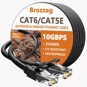 Ethernet Cable 75ft For Cat6/Cat5E, 10Gbps Compatible with Cat8/Cat7, 24AWG Network Cable Indoor&Outdoor, Direct Burial Waterproof&UV Resistant, High Speed Snagless RJ45 LAN Cord -PC/Router, Black