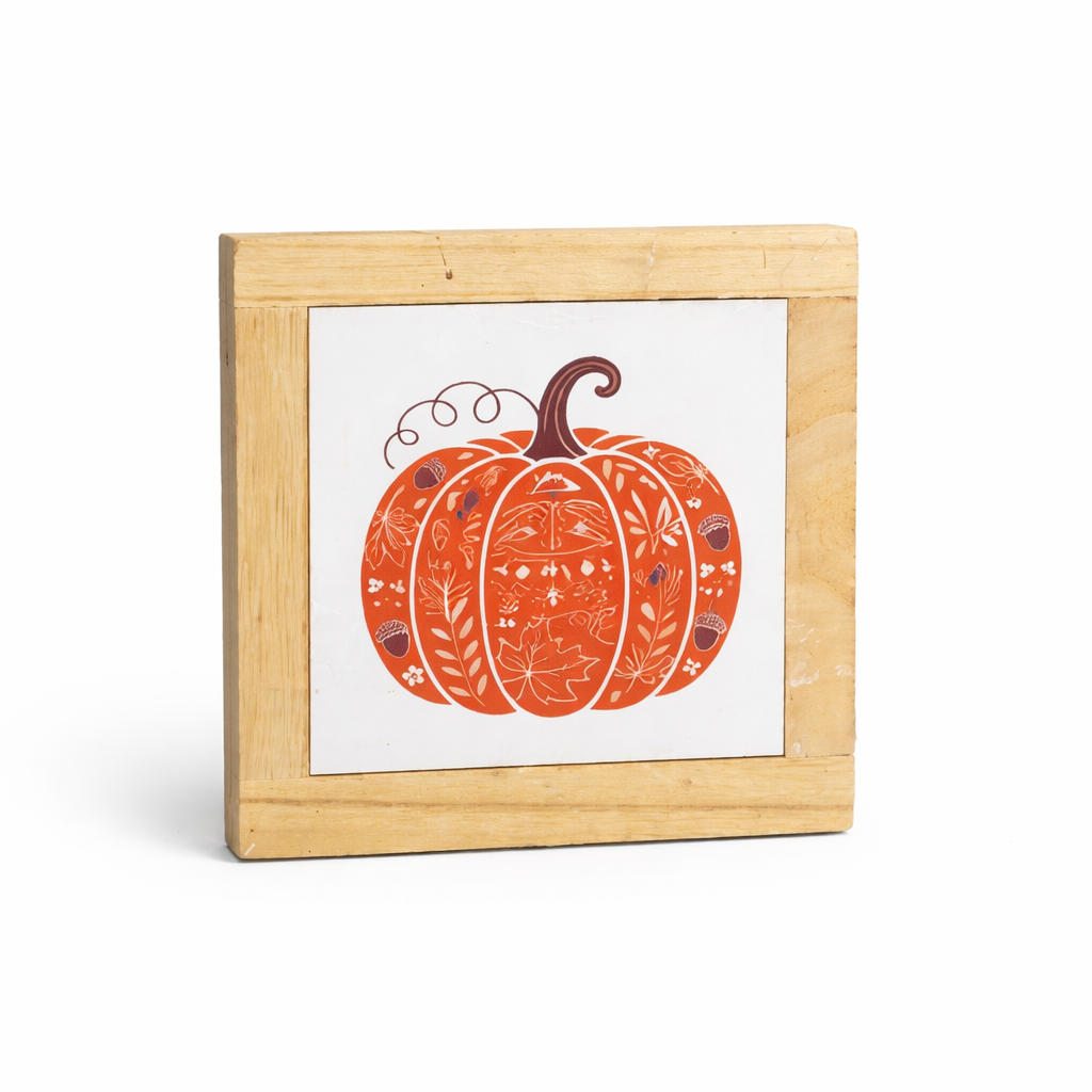 Fall Decor, Rustic Pumpkin Wood Signs, Fall Decors for Home Office Coffee Station, Pumpkin Harvest Sign, Wooden Box Sign for Desk Table Shelf Decoration, Seasonal Decorative Signs 5.9x5.9 inches (Autumn)