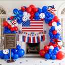 Patriotic Red White and Blue Balloon Garland Arch Kit for America's 250th Anniversary, Star Print & Flag Foil Balloons, Tissue Paper Tassels Banner for 4th of July, Independence Day，Memorial Day decor