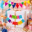 VercanMonth 28 Inches Giant Happy Birthday Gift Box with Lid Kit Extra Large White Gift Box with Happy Birthday Party Banner and Gold Ribbons for Special Celebrations Anniversaries Wedding Party