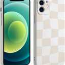 Checkered Phone Case for iPhone 12 Case for Girls Women Soft Slim Shockproof Cute Print Design Cases Compatible with iPhone 12 -Beige