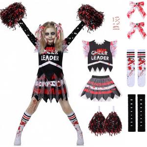 PUIWNON Cheerleader Costume Zombie Cheerless Costume for Girls Bloody Kids Dead Cheer Outfit for Halloween (Purple, Small)