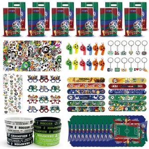 135 Pcs Soccer Party Favors for Boys, World Cup Soccer Football Birthday Supplies for 12 Guests with Gift Bags, Snack Boxes, Slap Bracelets, Tattoo Stickers, Whistles, Keychains and Pinata Fillers