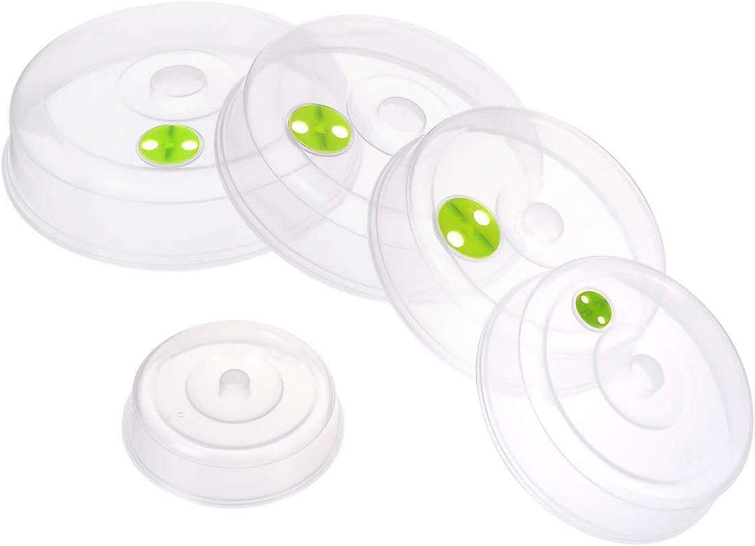 Set of 5 Microwave Plate Covers with Adjustable Steam Vents; Microwave Splatter Covers - Mixed Sizes for Large & Small Food Plates Bowls
