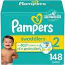 Pampers Swaddlers Diapers, Size 2 (12-18 lbs), 148 Count, Absorbent