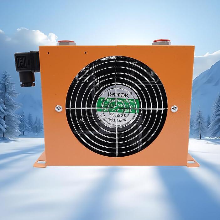 Hydraulic Air Oil Cooler Air-Cooled Oil Radiator Heat Exchanger 48W 12V AW0607T 20L/min 680Kcal/h ZG1/2 AW0607T-CA AJ0607T-CA