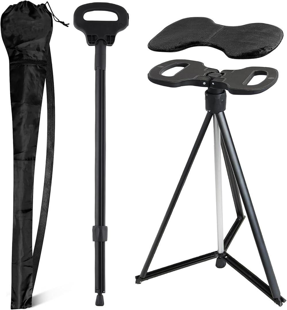 ALEVMOOM Walking Cane with Seat 2-in-1 Cane Stool for Adults, Aluminum Walking Stick with Seat, Stick Chair Portable Stool for Senior
