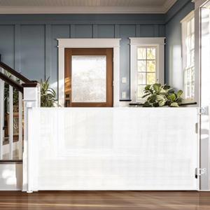 Cumbor Retractable Baby Gates, 33" Tall, Extends to 76", Extra Wide Mesh Dog & Child Gates for The House, Long Pet Safety Fence for Stairs, Doorways, Hallways, Porch, Indoor/Outdoor (White) (76" Wide)