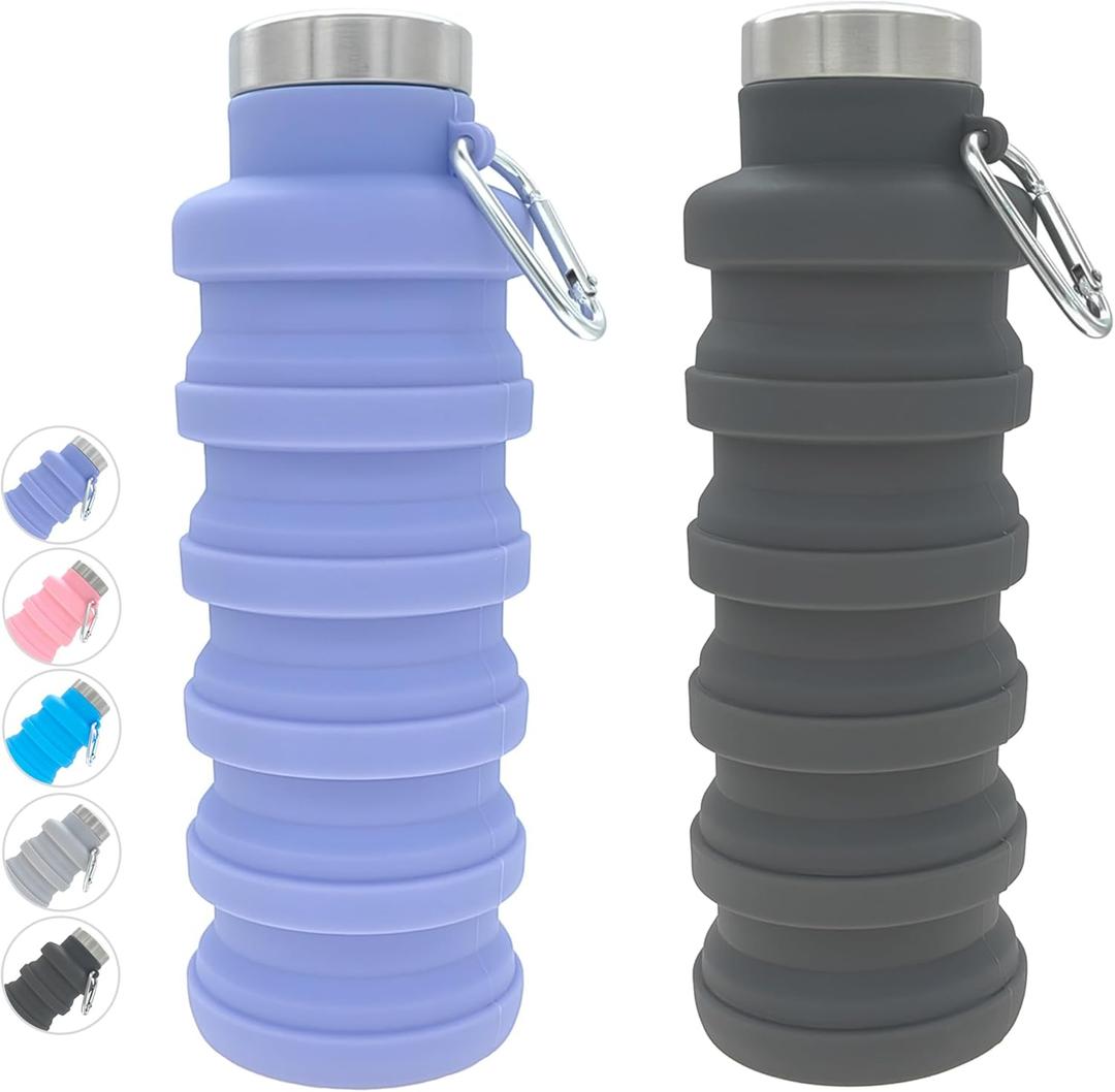 YCT Collapsible Water Bottle 17oz（500ml)，Travel Portable Sport Water Bottle，Reusable Silicone Foldable Water Bottles for Gym Camping Hiking (Purple+Black)