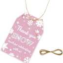 50pcs Snowflake Thank You Tags, Winter Onederland Gift Tag with String for Christmas Party, Pink Snowflake Thank You Paper Tags for Holiday/Winter Party Favors