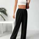 WDIRARA Women's Drawstring Waist Wide Leg Pants Casual Tie Front Pants (Black, S)
