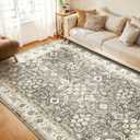 WITSHOCK Living Room Area Rugs 8x10: Washable Rug Boho Soft Non-Slip Low Pile Stain Resistant Foldable Carpet for Bedroom Playroom Dining Room Office Kitchen Farmhouse Home Decor Rug-Brown/Beige