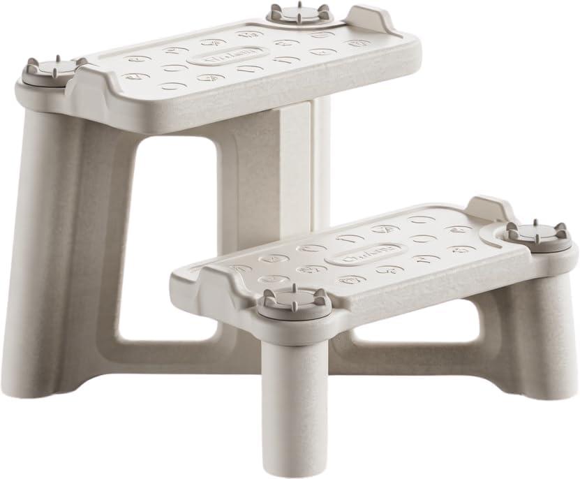 Kids Step Stool for Toddlers - Dual Height Potty Training Stool for Bathroom Sink & Kitchen, Non-Slip 2 Step Stool, Holds up to 200lbs, Sturdy Safety Helper for Kids (Gray White)