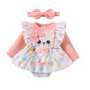 Baby Girl Clothes Fall Winter Newborn Romper Outfits Infant Cute Cartoon Long Sleeve Dress Headband 0-18 Months (9-12 Months)
