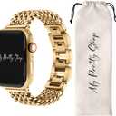 My Pretty Strap - Compatible Apple Watch Band Strap, Stainless Steel Fashion iWatch Replacement Strap- Easy Resizing, No Tool Needed, Fits Most Wrists- Series 1-11, SE and Ultra (Mermaid Gold)
