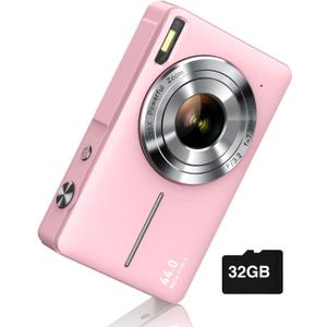 Digital Camera, FHD 1080P Camera, Digital Point and Shoot Camera with 16X Zoom Anti Shake, Compact Small Camera for Boys Girls Kids (Pink)