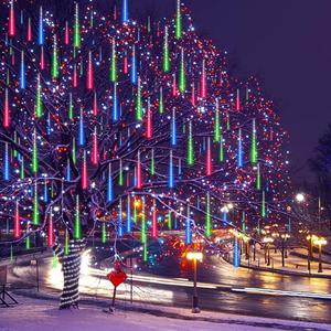 Meteor Shower Lights UL Certified 192LEDs 8 Tubes Falling Rain Drop Christmas Icicle Cascading Lights for Xmas Tree Halloween Decorations Wedding Party Holiday Garden Decor, Multicolor